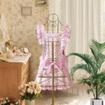 Sweet Pink Cute Chef Apron Suit Girl Anti-fouling Lace Apron Pink Polka Dot Strap Kitchen Home Catering Work Apron – styled