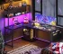 53 Inch L Shaped Gaming Desk with LED Lighting, Reversible Desk with Power Outlets, Customized