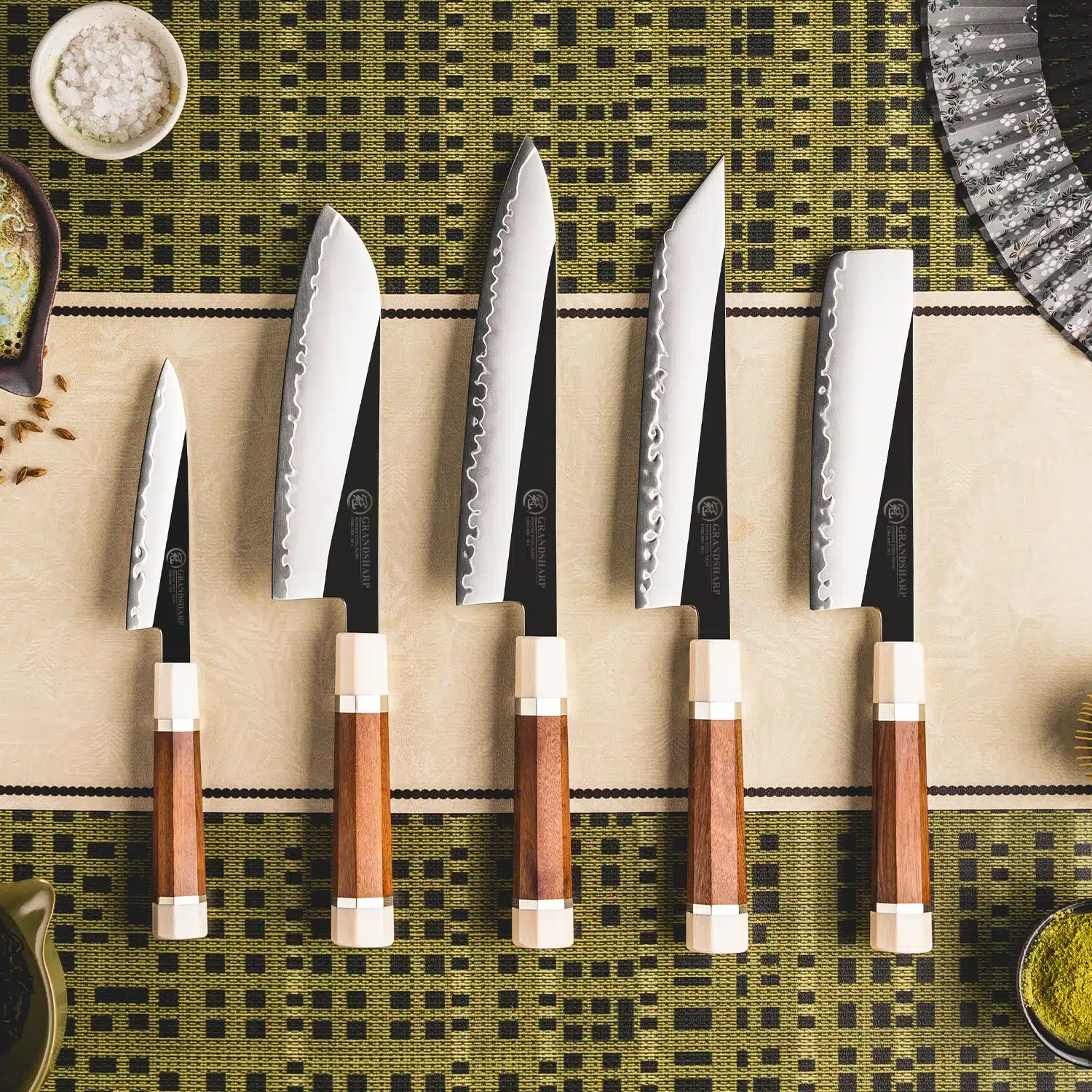 Grandsharp Kitchen Knife Set 3 Layer Composite Steel PM204 Steel Core Wood Handle Professional Chef Knives Collection 1 to 5 Pcs