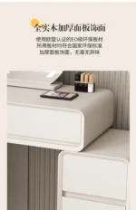 Modern minimalist vanity table with mirror and stool, wood construction, bedroom furniture