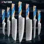 XITUO Damascus Kitchen Knife Set HighQuality 1-7PC Japanese VG10 Steel Chef Knife Cleaver Santoku Boning Fruit Knife Blue