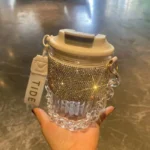 BlingBling Water Bottle 450ML Luxury Rhinestone Chain Bar Handheld Direct Drinking Coffee Mug Home Plastic Juice Beverage Cup