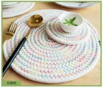 Rope Woven Thermal Insulation Placemat, Home Kitchen Cotton Meal Mat, Dining Table Decor, Cup Coaster, Pot Pad, Europe,