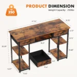 JHK 48 Inch Computer Gaming Desk with Fabric Drawers Storage Shelves Metal Frame Adjustable Feet Table For Bedroom Home