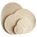 Rope Woven Thermal Insulation Placemat, Home Kitchen Cotton Meal Mat, Dining Table Decor, Cup Coaster, Pot Pad, Europe,