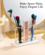 Side view of the 2-layer resin toothbrush holder with toothpaste tube in the top compartment.