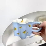 Plum Blossom Cute Girl Ceramic Cup Creative High Value Mug Pink Cherry Water Bottle Children's Breakfast Milk Cups, 320ml