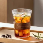 300 ml Glass Iced Coffee Cup, Milk Tea Drinking Mug with Leather Grip for Latte, Cocktail, Juice & Home Decor – styled