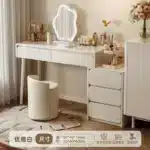 Solid Wood Dressing Table with Mirror and Stool - White – base detail