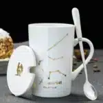 12 Constellations 420 Ml Ceramic Mugs Creative Mugs With Spoon Lid Black Mug New Bone China Coffee Cup Drinkware Couples