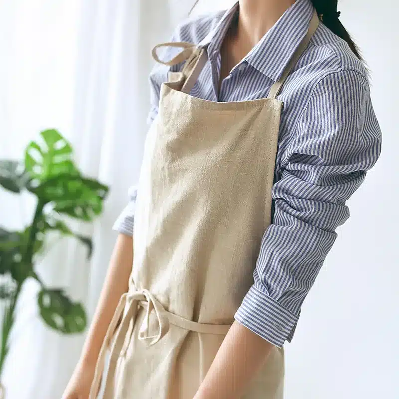 Vintage Washed Cotton Apron Japanese Simple Style Slim Long Apron Baking Cooking Nail Salon Workwear