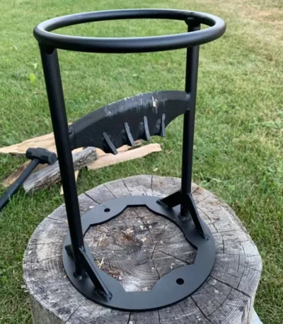 Professional wood splitter tool with ergonomic handle on a log