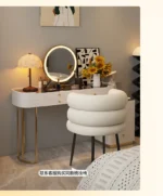 Modern dressing table with mirror and two drawers in white painted finish for bedroom use