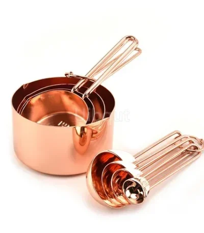 Stainless Steel gram wooden Measuring Cups Spoons Plated Copper Rose Gold Kitchen Baking scale Measuring Spoon Set food scale