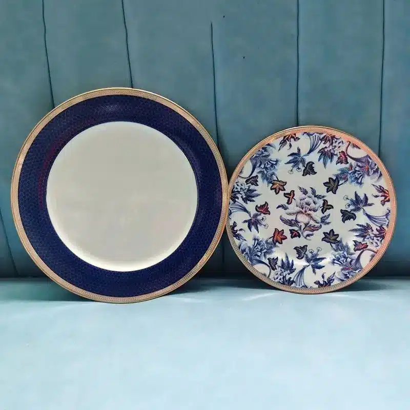 European Klein blue hibiscus bone porcelain plate ins wind European household high-end tableware housewarming gift box