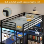 Twin Loft Bed L-Shaped Gaming Desk Storage Hutch Power Outlet Metal Frame RGB Lights Space Saving Teens Black, Customized