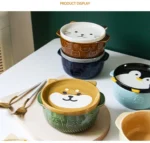 Creative Ceramic Bowls Cartoon Cat Dog Ceramic Noodle Bowls with Lids Cute Animal Soup Salad Fruit Bowl Box Decorative