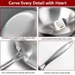 Tri-Ply Stainless Steel Wok Pan 12.6 Inch Stir-Frying Pan Induction Cooking Pan Dishwasher and Oven Safe with Auxiliary