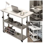 Height Adjustable Bedside Table Multi-Layer Storage Swivel Wheel Home Desk Mobile Laptop Standing Desk for Dormitory and