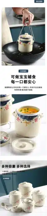 Ceramic Stew Pot Japan Plum Blossom Stew Bowl Double Lid Stewed Bird's Nest Steamed Egg Double Handle Egg Cup Kitchen