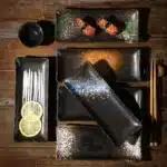 Japanese Cuisine Strip Sushi Plate, Restaurant Ceramic, Long Platter Dessert Plate, Household Tableware – close-up detail