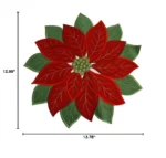 Holiday Christmas Applique Poinsettia Red Green Embroidered Christmas Flower Table Placemat for Home Dinner Xmas Table Top