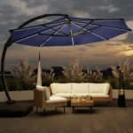 11FT Solar Powered LED Light Cantilever Patio Umbrella with Base Included, Large Cantilever Umbrella with, Customized