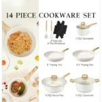 Pots and Pans Set Non Stick - 14 Pcs White Granite Kitchen Cookware Sets Nonstick Induction Cookware Cooking Pan Set with F - Image 2
