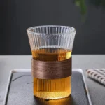 300 ml Glass Iced Coffee Cup, Milk Tea Drinking Mug with Leather Grip for Latte, Cocktail, Juice & Home Decor