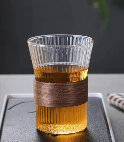 300 ml Glass Iced Coffee Cup, Milk Tea Drinking Mug with Leather Grip for Latte, Cocktail, Juice & Home Decor