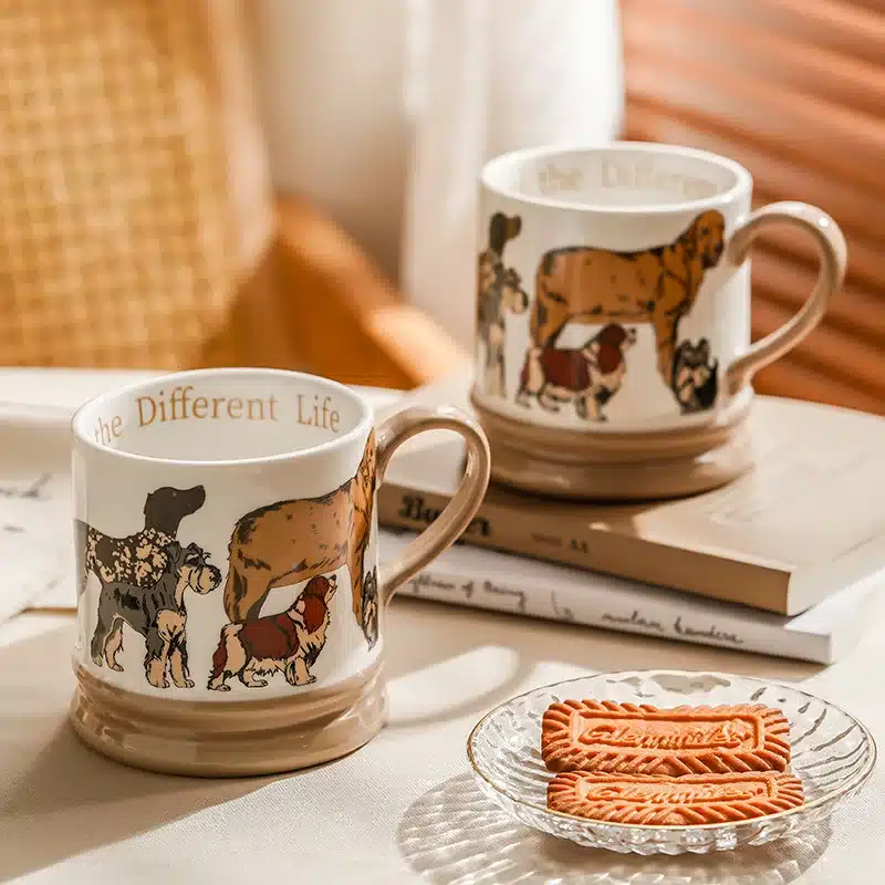 Ceramic Mug High Aesthetic Creative Gift Ins Style High-end Retro Cute Puppy Artistic Feel Cartoon Puppy Milk Cup, 400ml