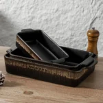 3-Piece Bakeware Set, 20x30 cm Casserole Pan, Cooking and Baking Dinnerware, Black Stripe Design – styled in a modern