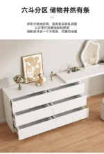 White dressing table with mirror, 6 drawers, and matching stool for bedroom vanity and makeup storage
