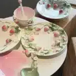 Strawberry Series Relief Ceramic Tableware Dim Sum Plate – top view