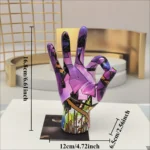 Graffiti Hand Gesture Statue Modern Art Colorful Hand Resin Figurine Finger Model for Home Desktop Office Decor – angled view