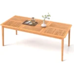 Wooden Outdoor Dining Table for 8, 79 x 35 Rectangular Acacia Wood Slatted Patio Table w/Umbrella Hole, Outdoor Bistro Table