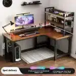 47 in Computer Desk with Drawer, Storage Cabinet Shelve, L Shape Home Office Reversible Study Table, Wood Executive Writing