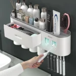Magnetic Toothbrush Holder Storage Rack Automatic Toothpaste Dispenser Wall-Mounted Waterproof Bathroom Storage Accessories