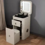 Modern minimalist 3-door solid wood dresser with jewelry organizer in a bedroom setting
