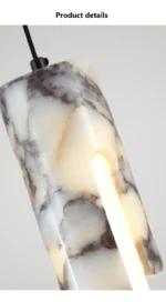 Luxury Black Cylinder Natural Stone Pendant Lamp High-end Bedside LED Chandelier Living room Decoration Home Hanging Lights