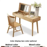 Solid wood dresser with mirror – makeup table with drawer in walnut finish, bedroom storage furniture from Goldoma