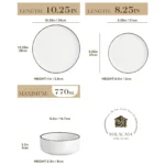 MALACASA 12/24 Piece Black Rim Ceramic Porcelain Dinnerware Set with 4/8 Pcs Dinner/Dessert Plates/Bowl Tableware Set for 4