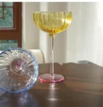 Colorful Glass Vertical Stripes Petal Shaped Glasses Goblet Grape Wine Glass Red Wine Glass Dessert Glass Bowl – close-up