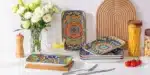 vancasso 6/12 Piece Porcelain Rectangular Serving Plates Bohemian 8.5inch Dinner Plates Set for Beef/Food/Noodles/Pasta 6