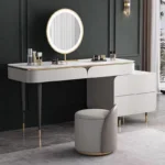 Goldoma modern vanity table with mirror and stool in bedroom setting