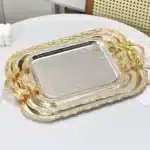 Luxury Gold Silver Serving Tray Middle Eastern Style Decorative Fruit Jewelry Dessert Nut Snack Plate For Home Room Display