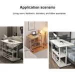 Height Adjustable Bedside Table Multi-Layer Storage Swivel Wheel Home Desk Mobile Laptop Standing Desk for Dormitory and