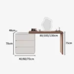 Modern vanity table with mirror and drawers in a bedroom setting