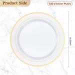 100PCS Gold Plastic Plate, 10.25 Inch Disposable Dinner Plate Party with Gold Rim, Heavy Duty Disposable Plastic Plates for
