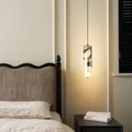 Luxury Black Cylinder Natural Stone Pendant Lamp High-end Bedside LED Chandelier Living room Decoration Home Hanging Lights